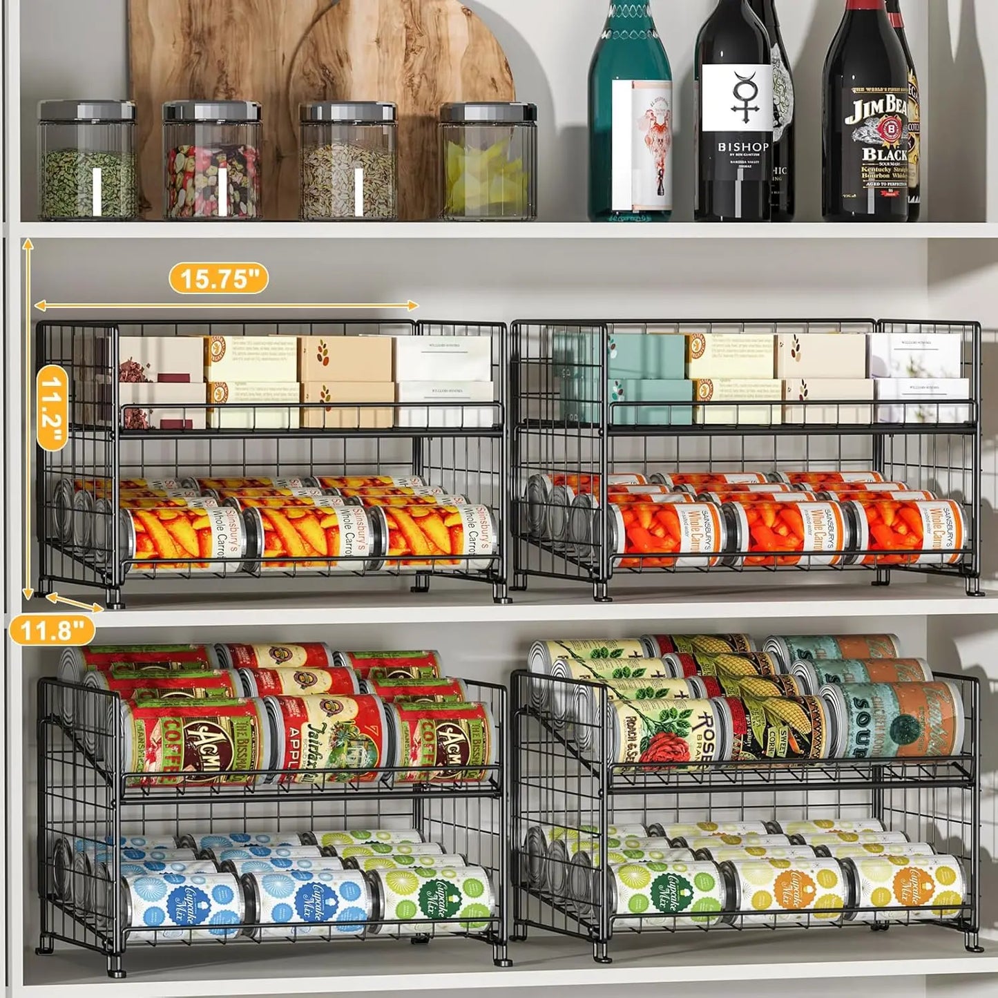 2-Pack Stackable Can Rack Organizer, Can Storage for Kitchen Pantry Cabinet, Can Holders for Food