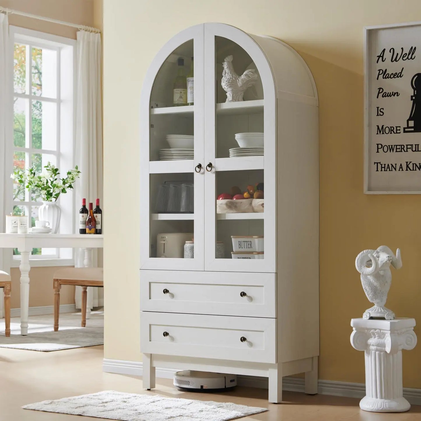 Wood Kitchen Storage Cabinets with 2 Large Drawers and Adjustable Shelves, Modern Farmhouse Versatile Cupboard for Kitchen