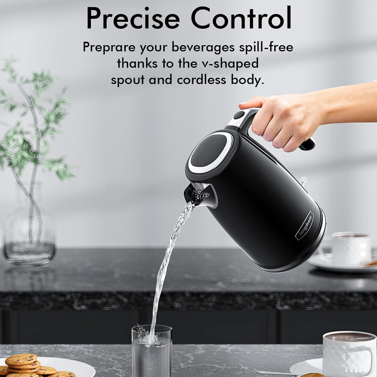 Electric Kettles 1500W for Boiling Water, Longdeem Retro 1.7L Stainless Steel Hot Water Boiler with Automatic Shut Off, Black