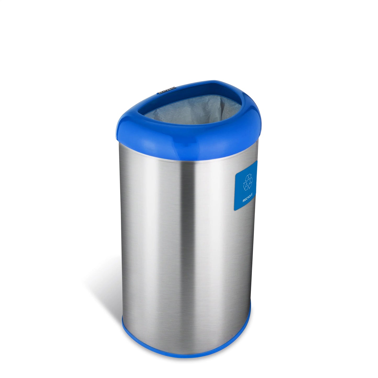 13.2 Gal / 50L Blue Trash Can, Open Top, Fingerprint-Resistant Stainless Steel With Recycle Magnet
