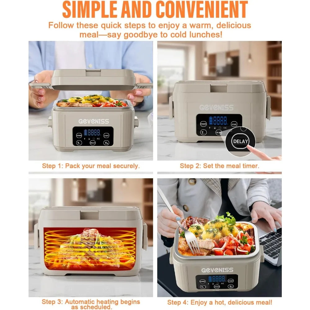 Cordless Electric Lunch Box for Adults,Heated Lunch Box with 1100ML SS Container,with Leakproof Lid, Fast Heating Up to 220°F