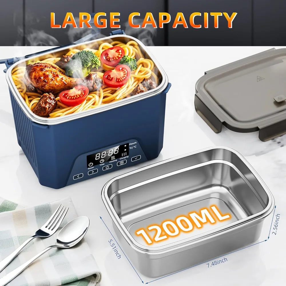 Cordless Electric Lunch Box, 1.2L Self Heating Lunch Box Battery Powered with Automatic Heating, BPA Free, Meal Prep Friendly