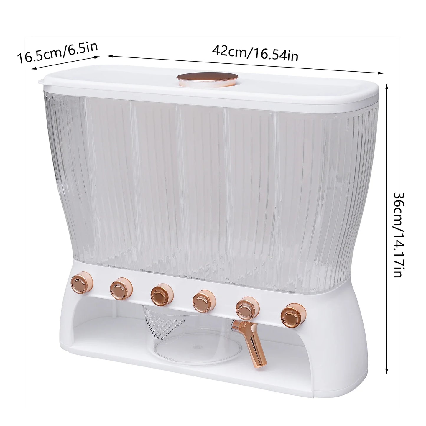 Six-Grid Dry Food Dispenser, Large Capacity Grain Storage Container, Removable Lid with Sealing Ring, 10kg/22.05lbs for Kitchens