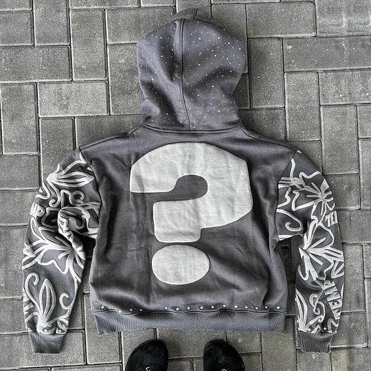 Y2K Zip Hoodie New American Hip Hop Casual Fashion Alphabet Design Vintage Hooded Long Sleeve Sports Hood Men Women Street Wear