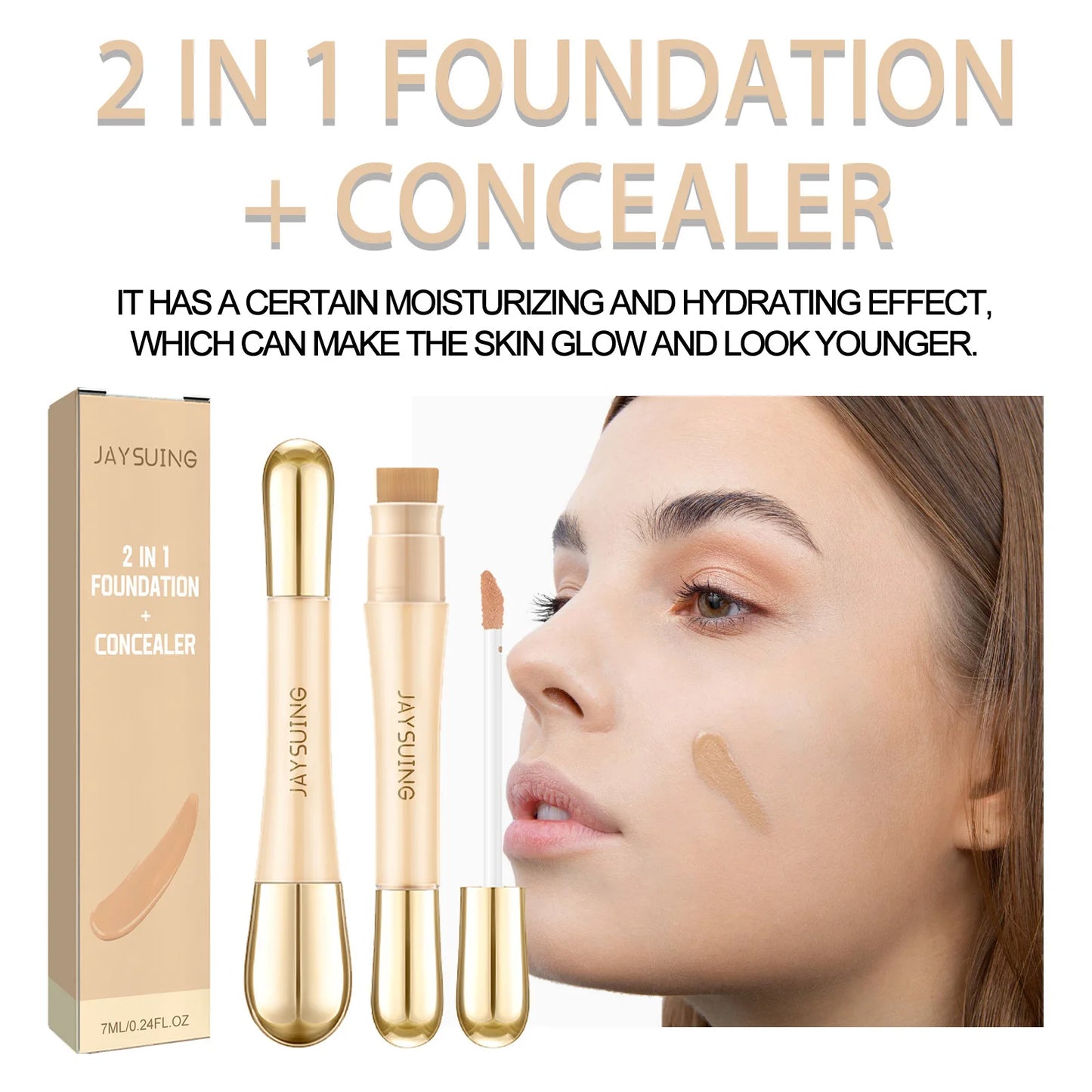 Jaysuing 7ml 2in1 Concealer Foundation Makeup Pen for Blemish Cover