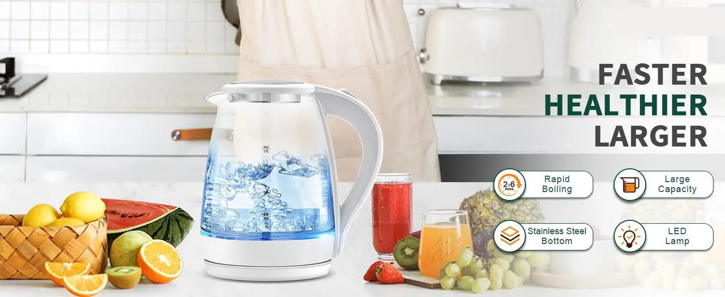 Electric Tea Kettle - CACHOO 1.7L Borosilicate Glass Electric Kettle with LED Indicator, Fast Boiling Hot Water Boiler