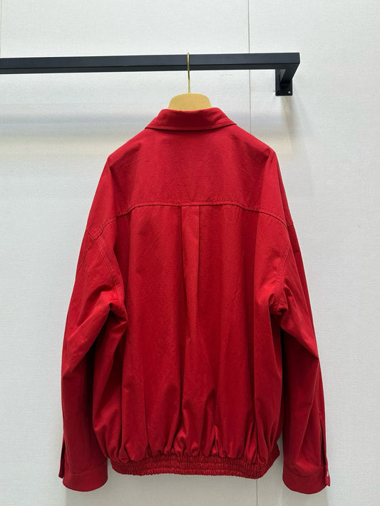 Casual Loose Cotton Women Fashion Red Sports Style Single Breasted Jacket 25 Spring Summer New Sweet Embroidered Letter Top A516