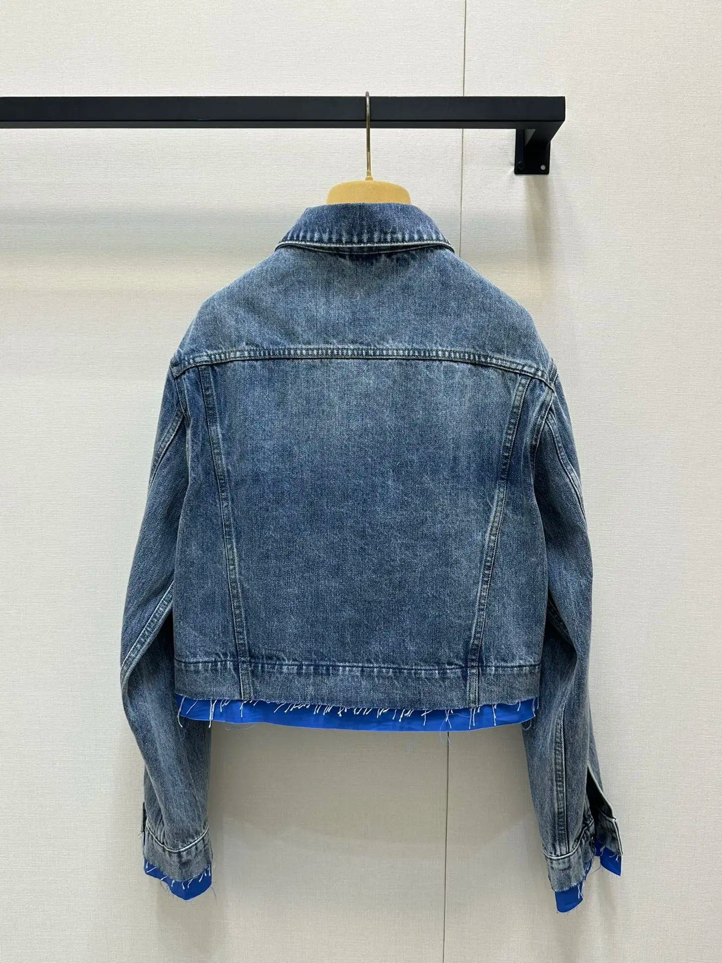 2025 Spring New Denim Lapel Loose Contrasting Fake 2 Pieces Intellectual Molecular College Style Denim  Jacket Women'S Coat XM