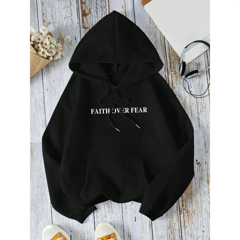 Women's hooded wool sweatshirt with slogan print, long sleeved top; Letter pullover hoodie, casual and fashionable
