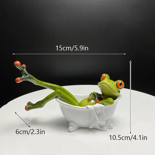 SAAKAR Resin Funny Frog Figurines for Interior Home Bathroom Interior Decoration Accessories Personalized Gift Object Collection