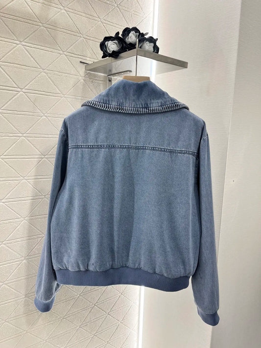 25 Spring/Summer New Women's Retro Love Letter Embroidery Versatile Loose Big Collar Denim Jacket Top