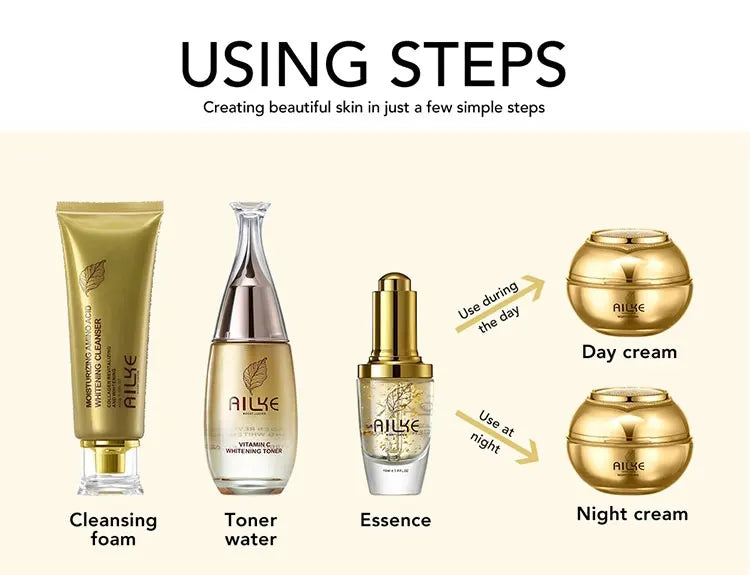 AILKE 24K gold facial essence glycerin liquid toner face skin cream whitening vitamin c brightening moisturizing beauty sets