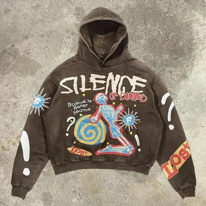 Harajuku Hand touch printing Hoodie Oversized Streetwear Tops Sweatshirt Y2k Clothes Gothic Grunge Hoodies  Men Clothing