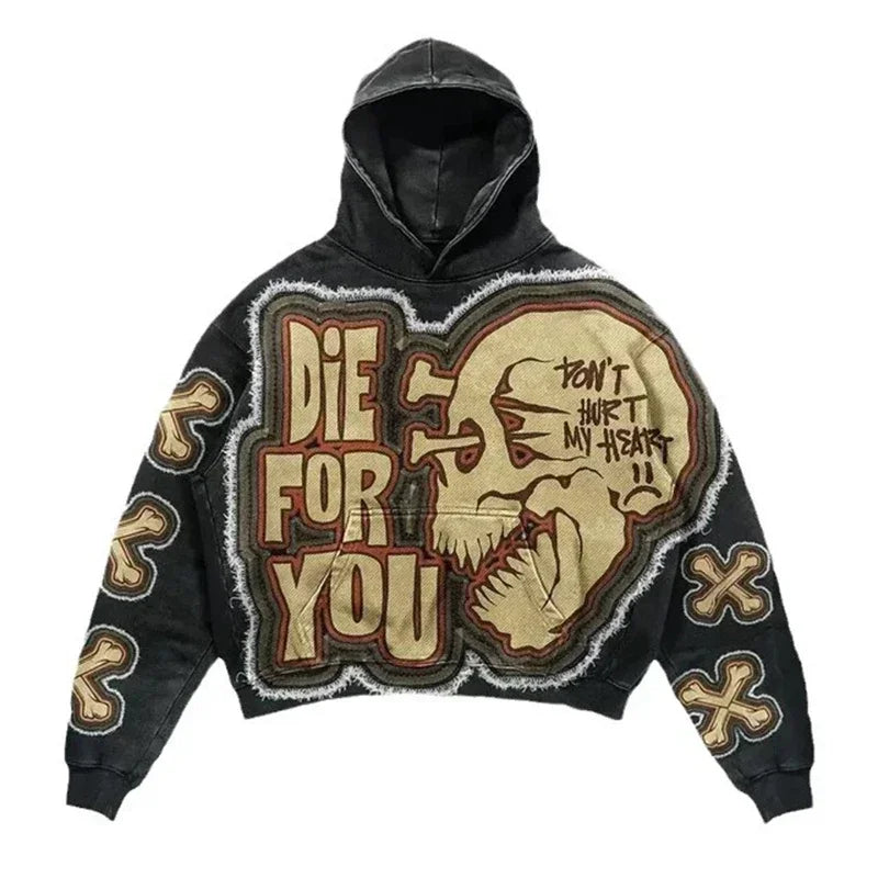 Harajuku Hand touch printing Hoodie Oversized Streetwear Tops Sweatshirt Y2k Clothes Gothic Grunge Hoodies  Men Clothing