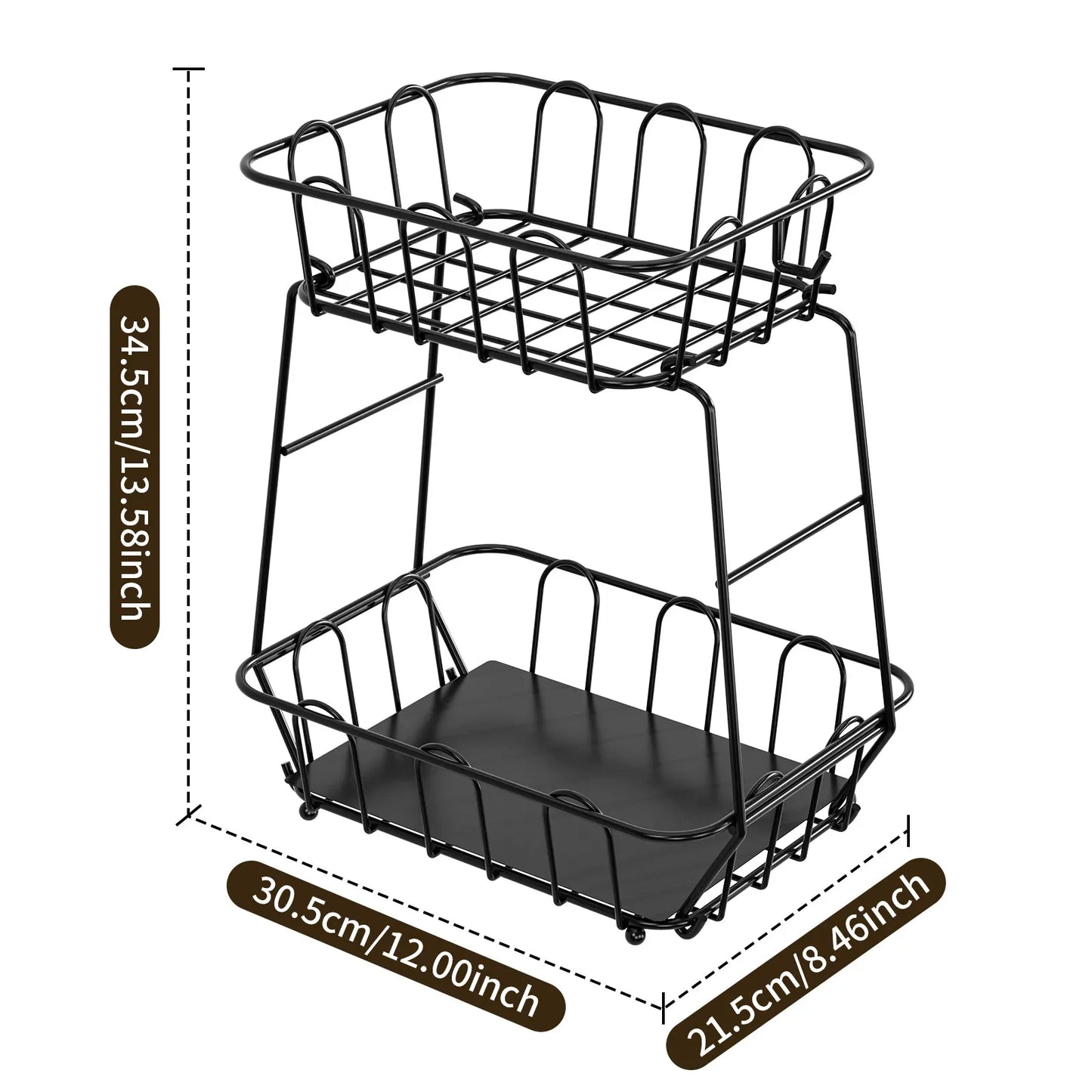 Fruit Basket,Metal Wire Storage Basket With Hooks,Saving Storage Rack,Stylish Kitchen Organizer In Space - Display Stand