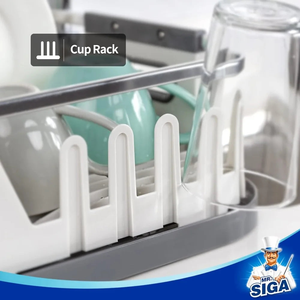 Dish Drying Rack for Kitchen Counter,Compact Dish Drainer with Drainboard,Utensil Holder and Cup Rack, Kitchen Drying Rack
