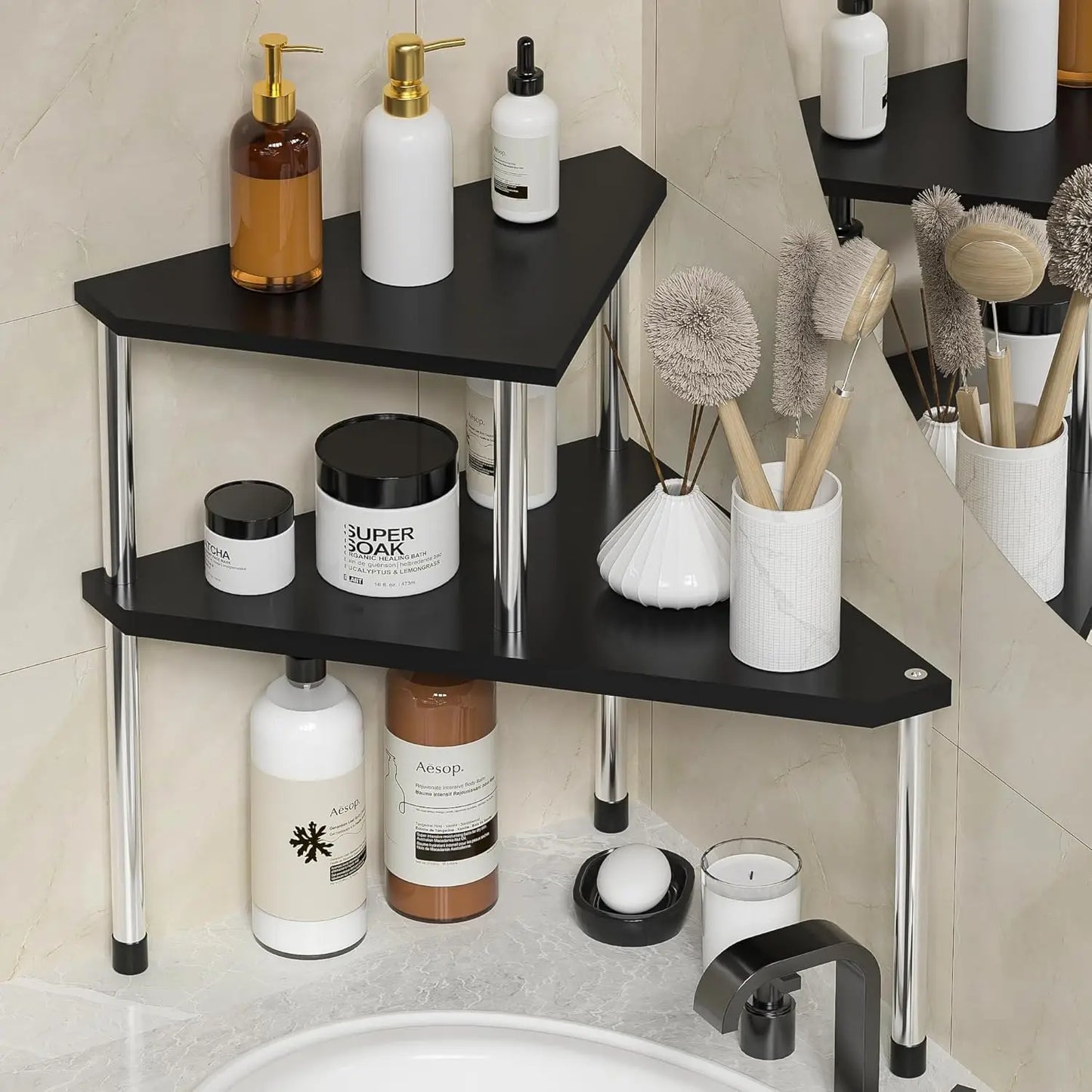 Kitchen Countertop Organizer Corner Shelf - Kitchen Spice Rack Organization 2 Tier Free-Standing Counter Storage Space Saving
