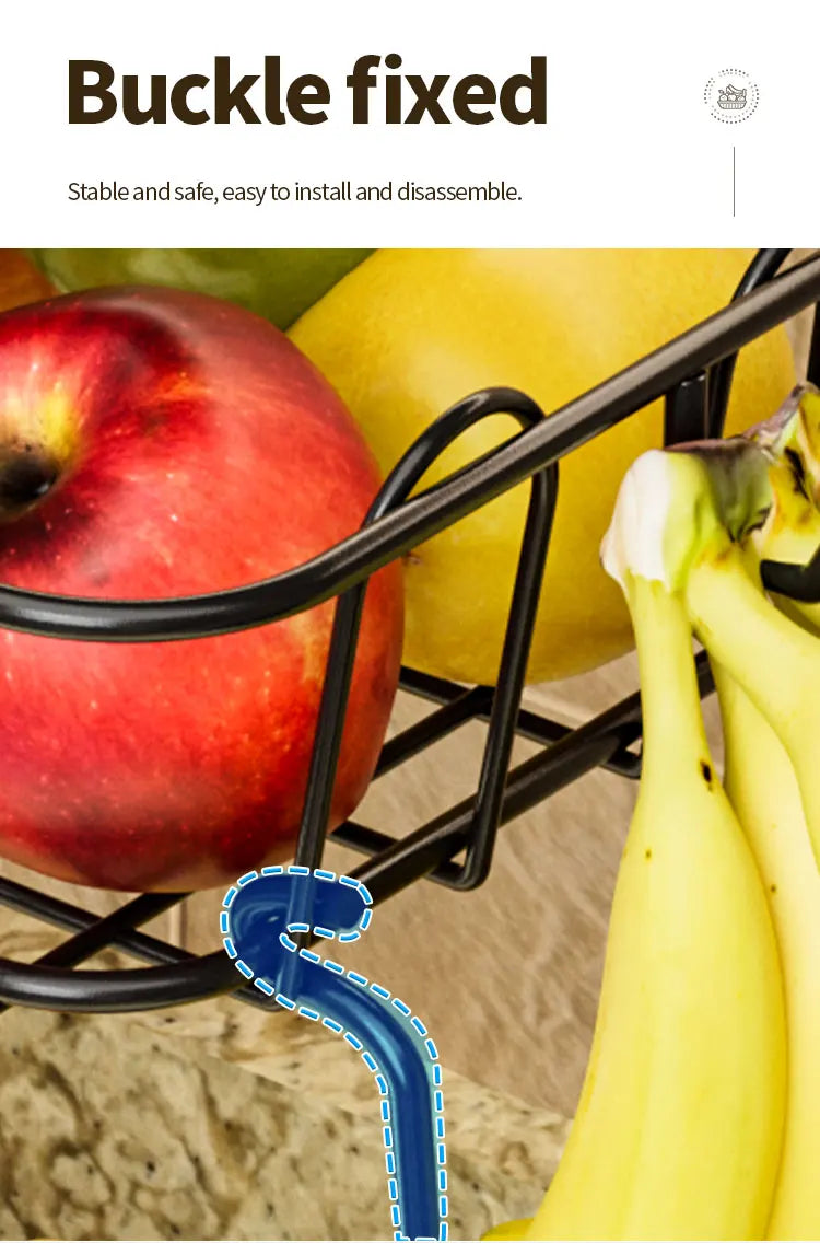 Fruit Basket,Metal Wire Storage Basket With Hooks,Saving Storage Rack,Stylish Kitchen Organizer In Space - Display Stand