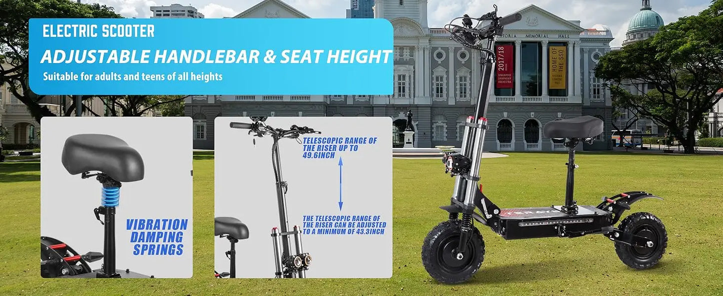 6000W High Power Adult Electric Scooter  Off-Road Commute Foldable 60V 38Ah Large Battery 60 Miles Range 50 Mph Fast E-Scooter