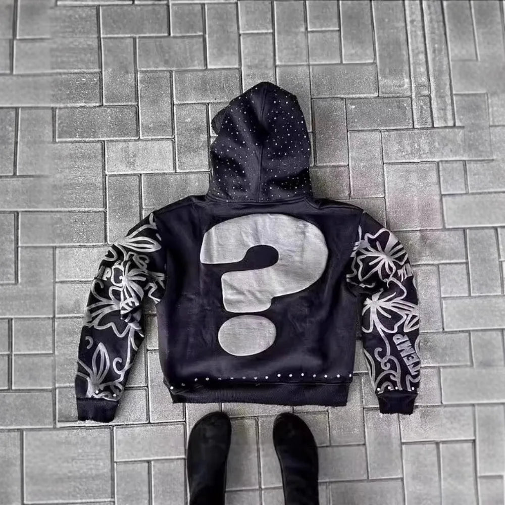 Y2K Zip Hoodie New American Hip Hop Casual Fashion Alphabet Design Vintage Hooded Long Sleeve Sports Hood Men Women Street Wear