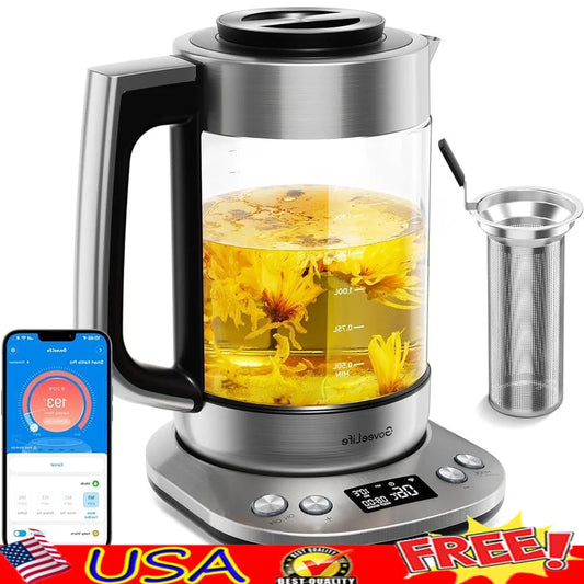 Smart Electric Kettle with Tea Infuser Variable Temperature Control Digital Display Voice Control Auto Shut Off BPA Free 1.7L