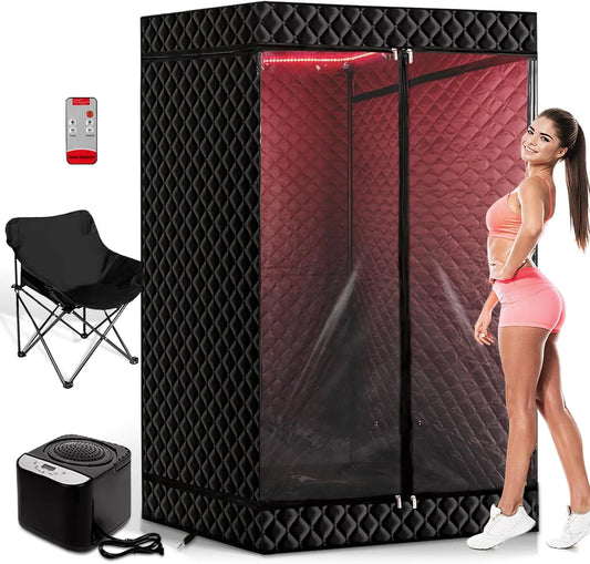 XL Portable Fridge Sauna Box, 6'3" Tall Spacious Design with Double Doors, Red Light Therapy 650nm