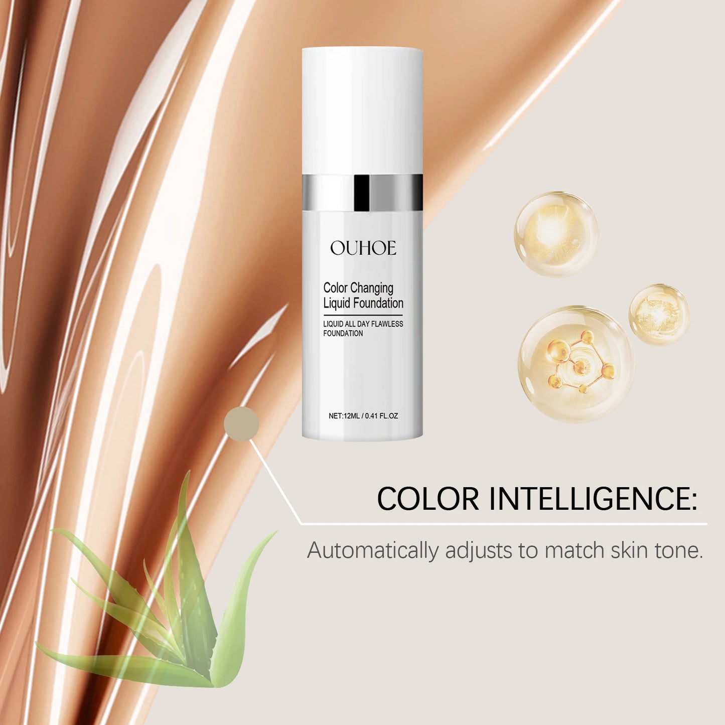 Color Changing Liquid Foundation Moisturizing Long Lasting No Creasing Waterproof Brightening Concealer Feamle Makeup Product