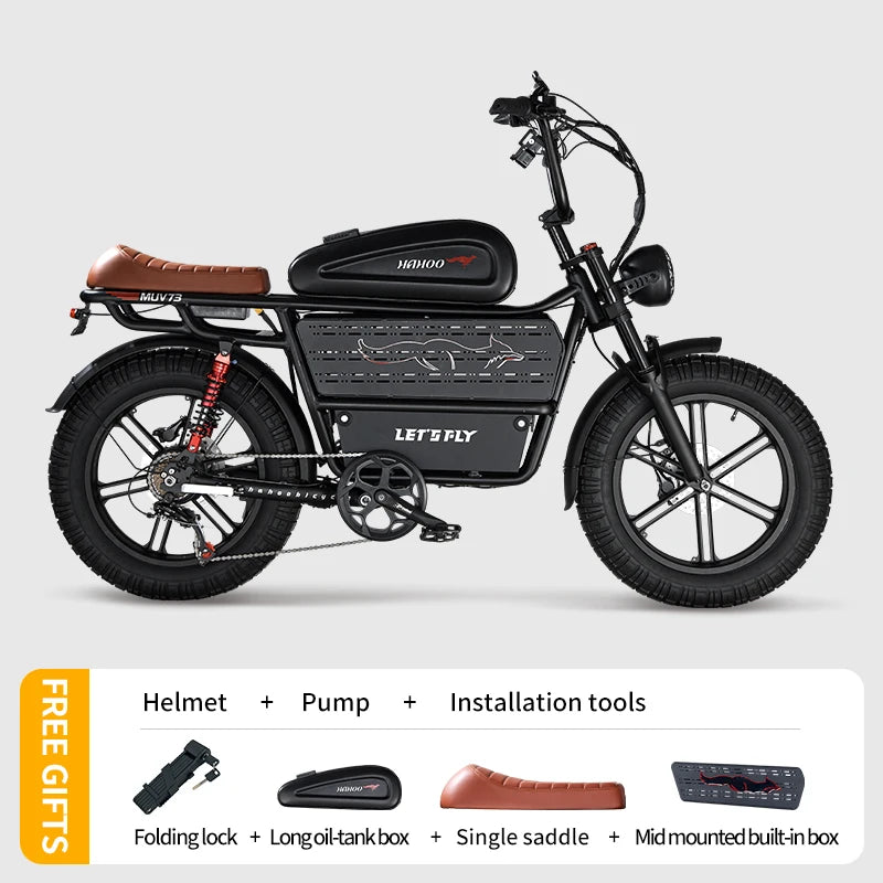 HAHOO H20 20 inches adult electric mountain bike 1000W brushless motor 48V 60Ah ebike dual suspension off road tyre bicycle