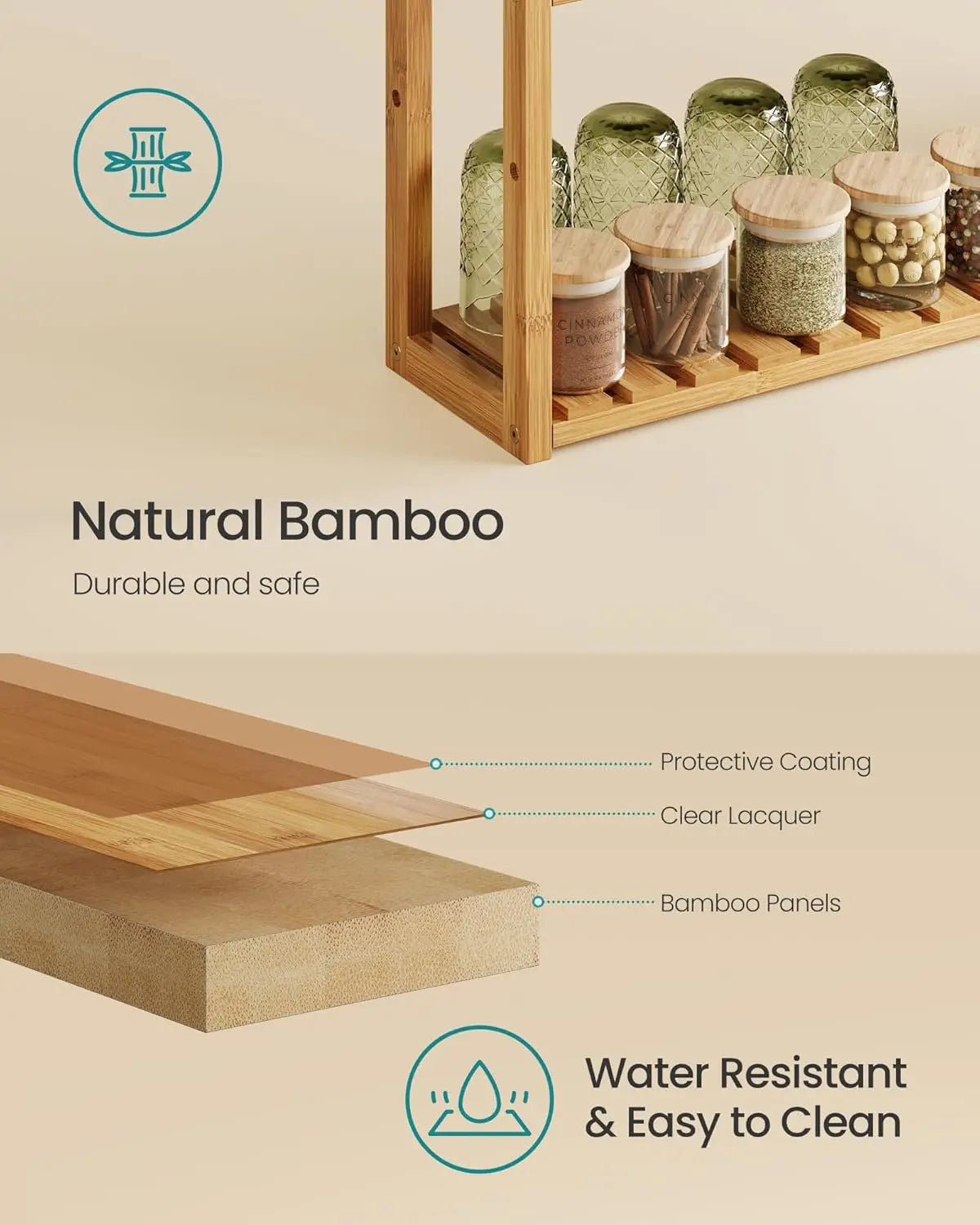 Bamboo Bathroom Shelf, 3-Tier Adjustable Plants Rack, Wall-Mounted or Stand, in the Living Room, Balcony, Kitchen