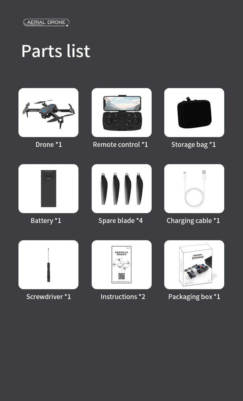 E88MAX Brushless HD Dual Camera Drone WIFI FPV Aerial Photography Foldable RC Quadcopter Helicopter