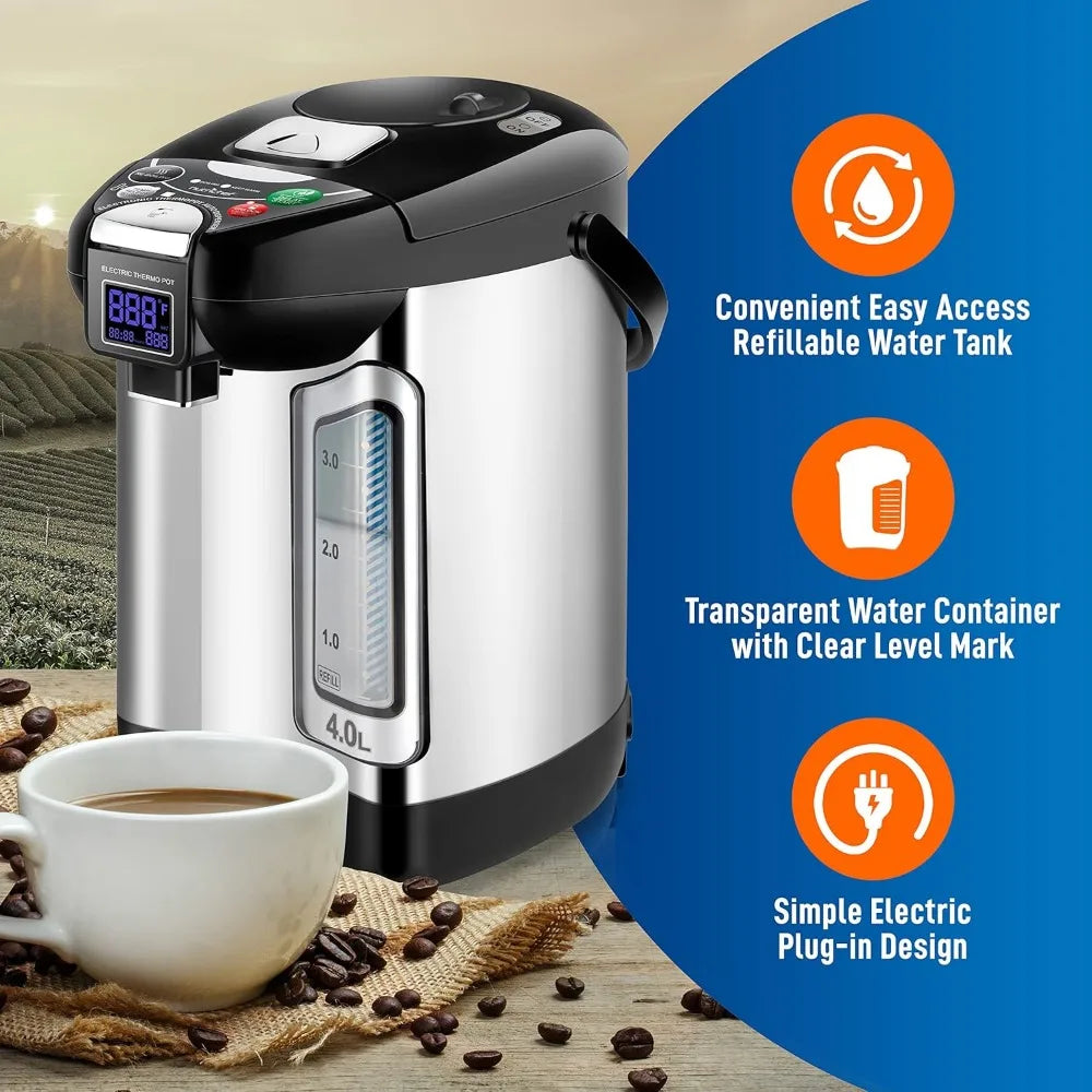Digital Water Boiler and Warmer,Stainless Electric Hot Water Dispenser,LCD Display,Rotating Base,Keep Warm,Auto Shut Off