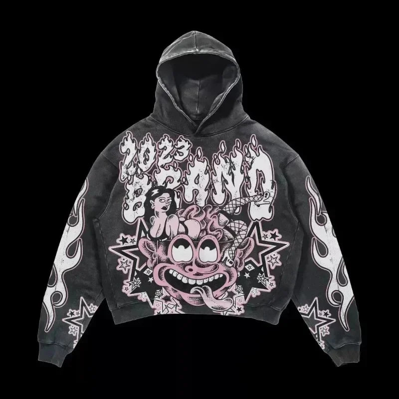 Harajuku Hand touch printing Hoodie Oversized Streetwear Tops Sweatshirt Y2k Clothes Gothic Grunge Hoodies  Men Clothing