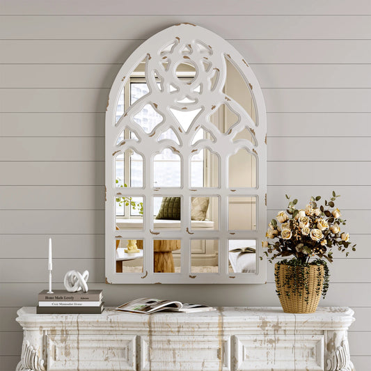 Arched Window Mirror, Big Wall Mirrors Decorative with Wood Framed,Large Retro Farmhouse Mirrors for Kitchen Entryway LivingRoom