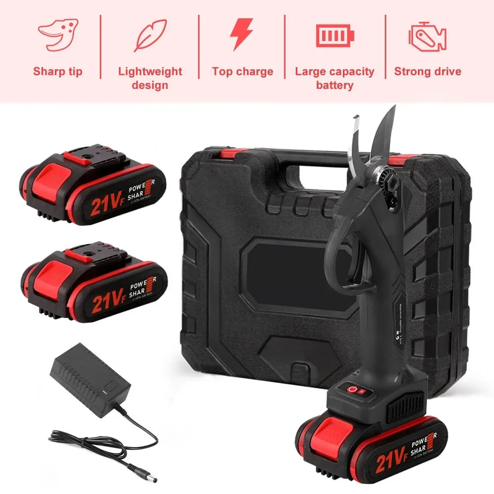 21V 50w Cordless Electric Branch Scissors 35mm Pruning Shear 2*7500mA Lithium Rechargeable Garden Cutter Tool Fruit Tree Trimmer