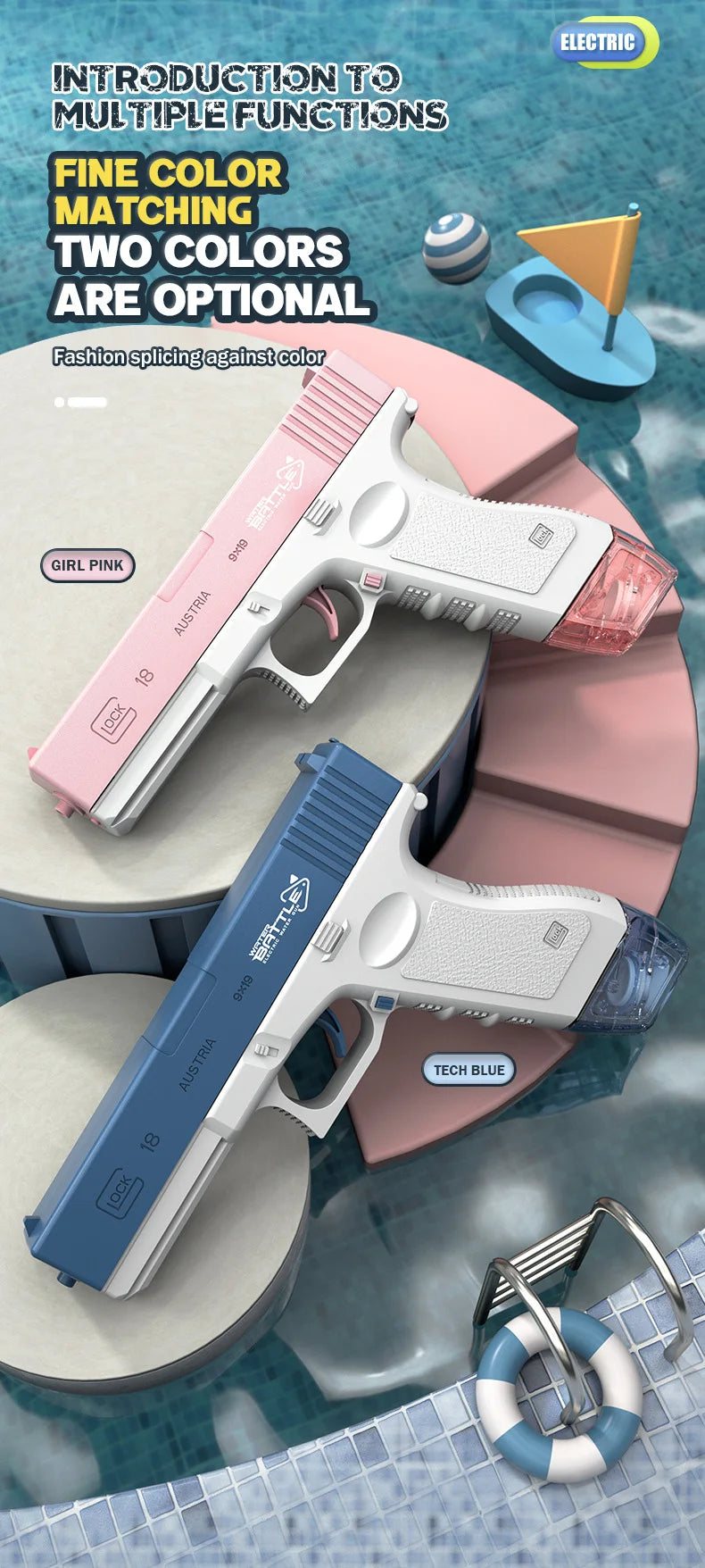 M416 Long Range Electric Water Gun Pistol 10M Portable Guns Children Outdoor Beach Outdoor Fight Shooting Toys for Boys Kid Game