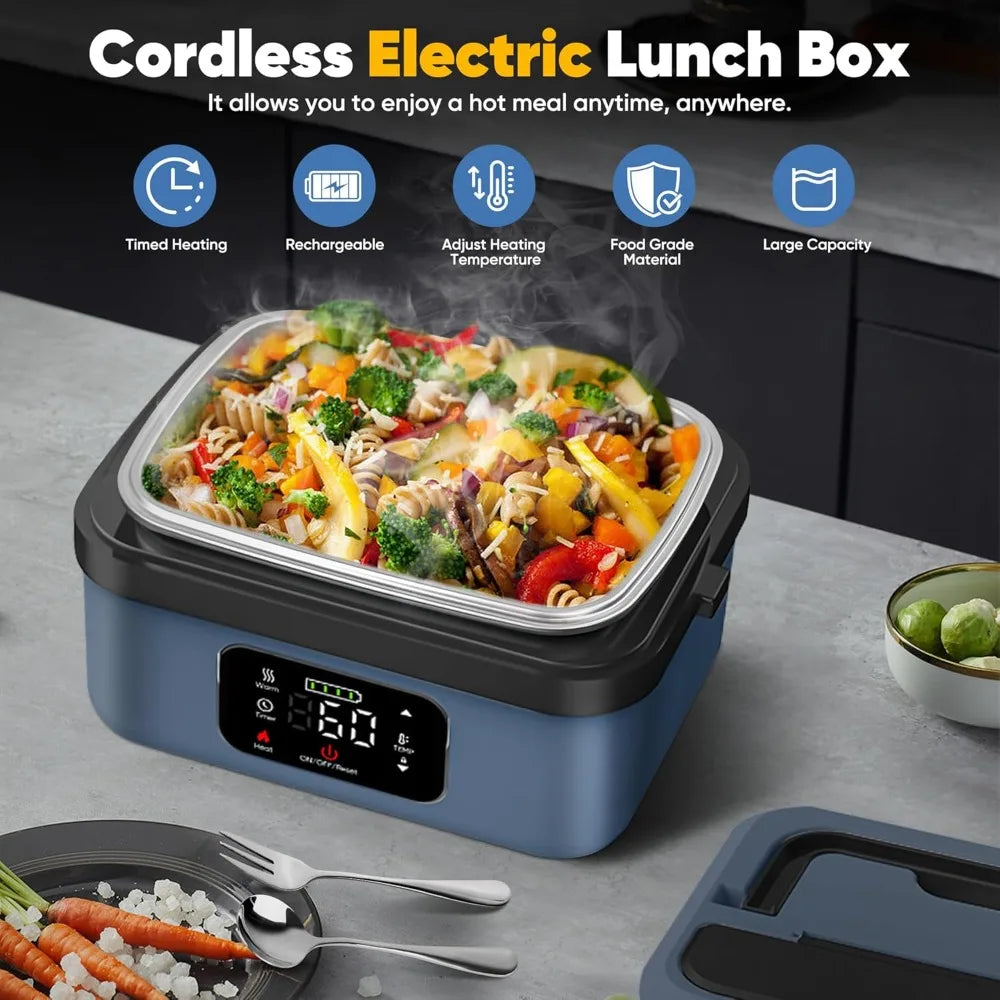 Cordless Electric Lunch Box - Battery Powered to Heat Food,with Reservation and Insulation Functions, Automatic Heated Lunch Box