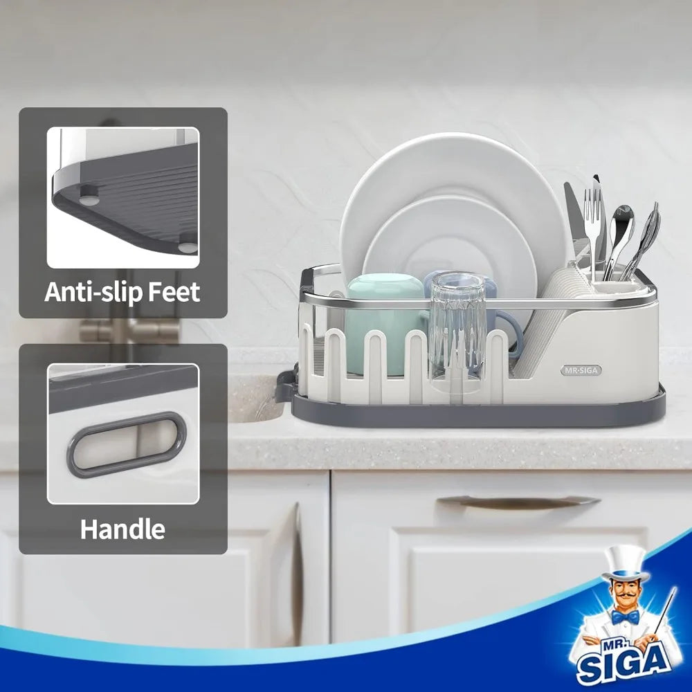 Dish Drying Rack for Kitchen Counter,Compact Dish Drainer with Drainboard,Utensil Holder and Cup Rack, Kitchen Drying Rack