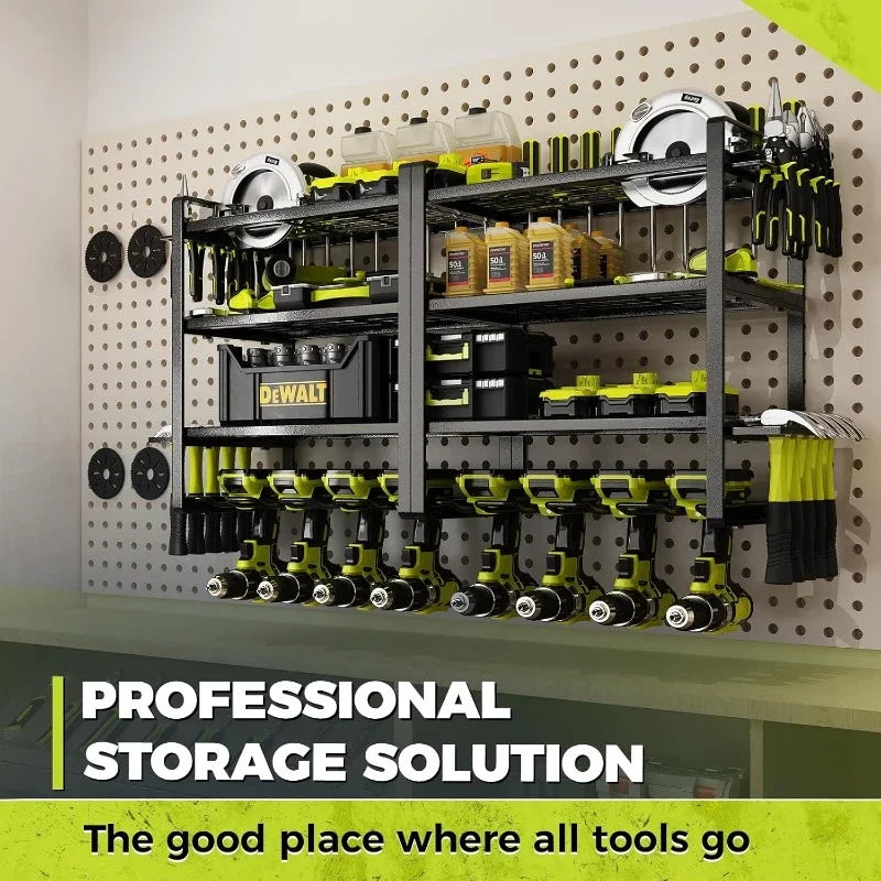 Power Tool Organizer, 8 Drill Holder Wall Mount, 4 Layers Garage Tool Organizers and Storage Rack, Tool Shelf with Screwdriver