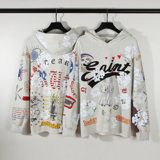 1988 Street Wear Pink Y2K Hoodie Funny Cartoon Pattern Sweatshirt Hipster Clothes Printed Cotton Y2K Hip-hop Boy Oversize Hooded