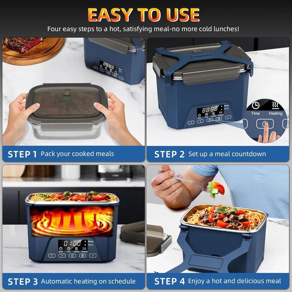 Cordless Electric Lunch Box, 1.2L Self Heating Lunch Box Battery Powered with Automatic Heating, BPA Free, Meal Prep Friendly
