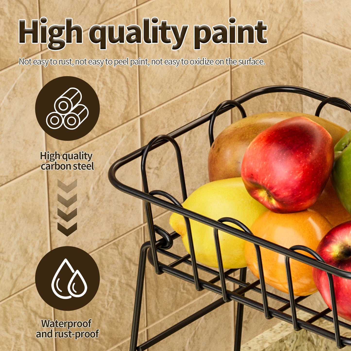 Fruit Basket,Metal Wire Storage Basket With Hooks,Saving Storage Rack,Stylish Kitchen Organizer In Space - Display Stand