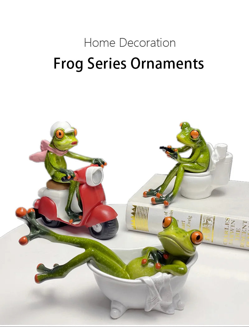 SAAKAR Resin Funny Frog Figurines for Interior Home Bathroom Interior Decoration Accessories Personalized Gift Object Collection