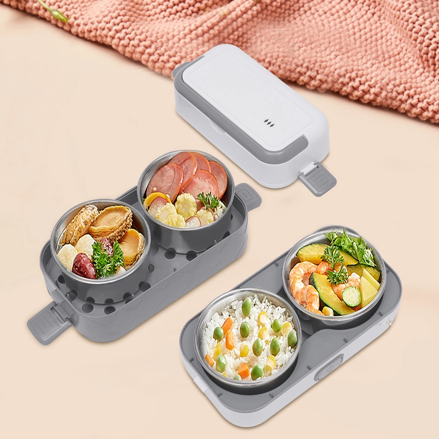 200w Portable Food Insulated Lunch Box, Double-Layer Electric Lunch Box