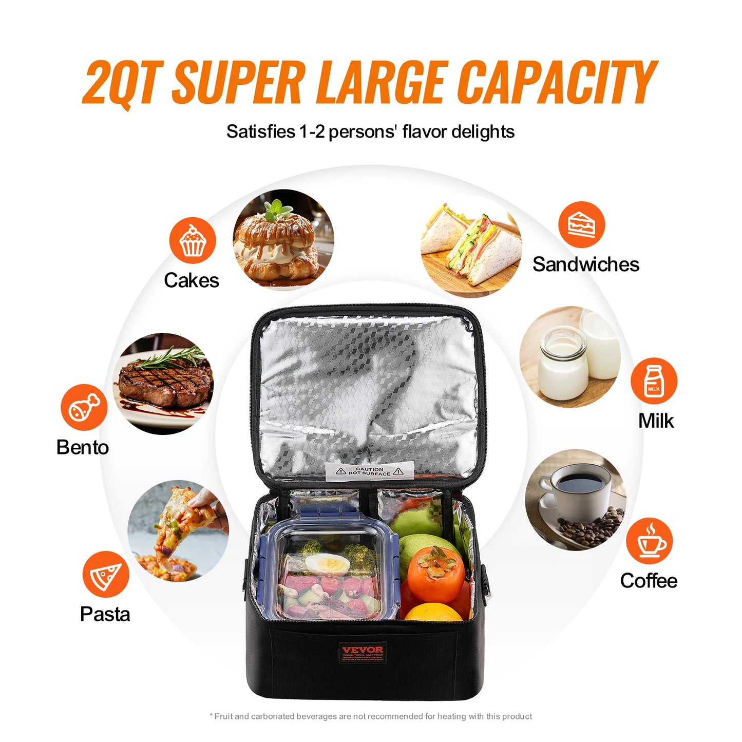 VEVOR Portable Oven  Portable Mini Personal Microwave 2QT Electric Heated Lunch Box Compatible with Glass Ceramic Foil Container