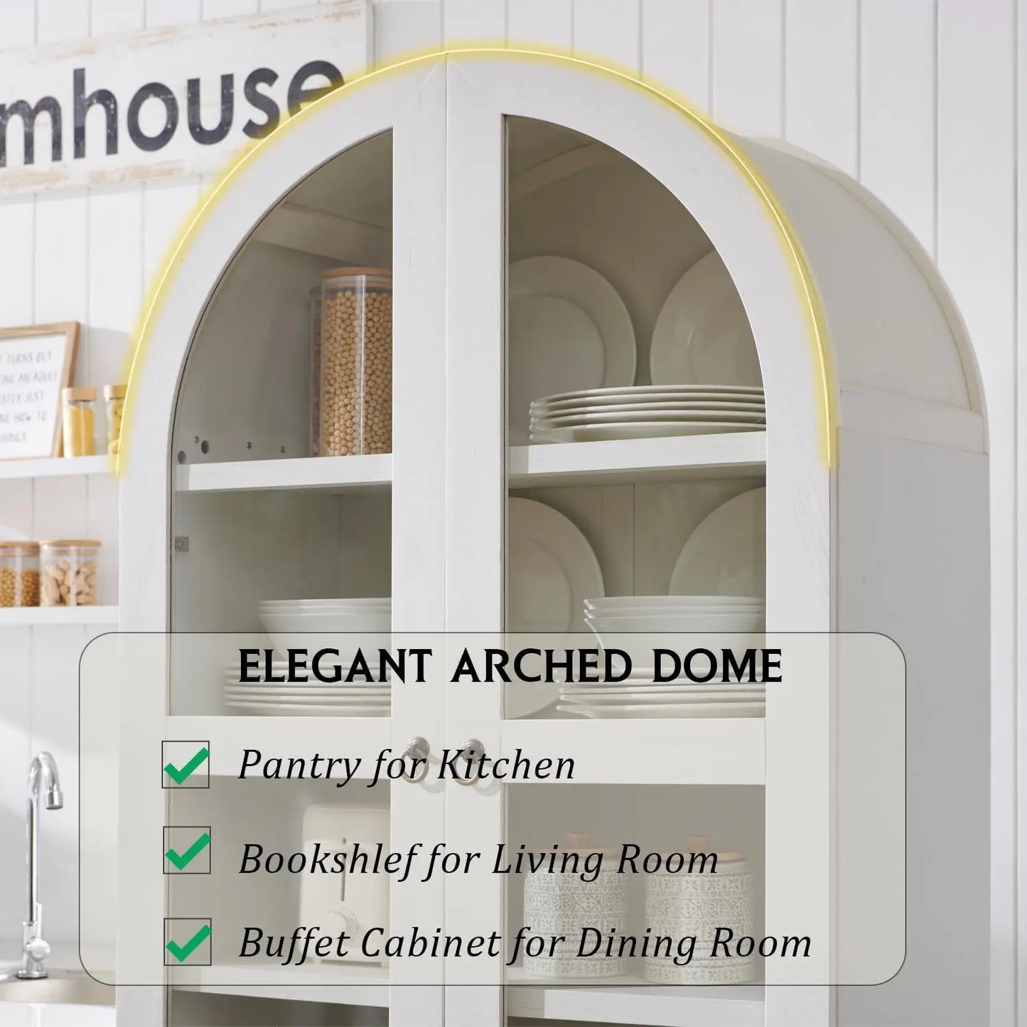 Wood Kitchen Storage Cabinets with 2 Large Drawers and Adjustable Shelves, Modern Farmhouse Versatile Cupboard for Kitchen