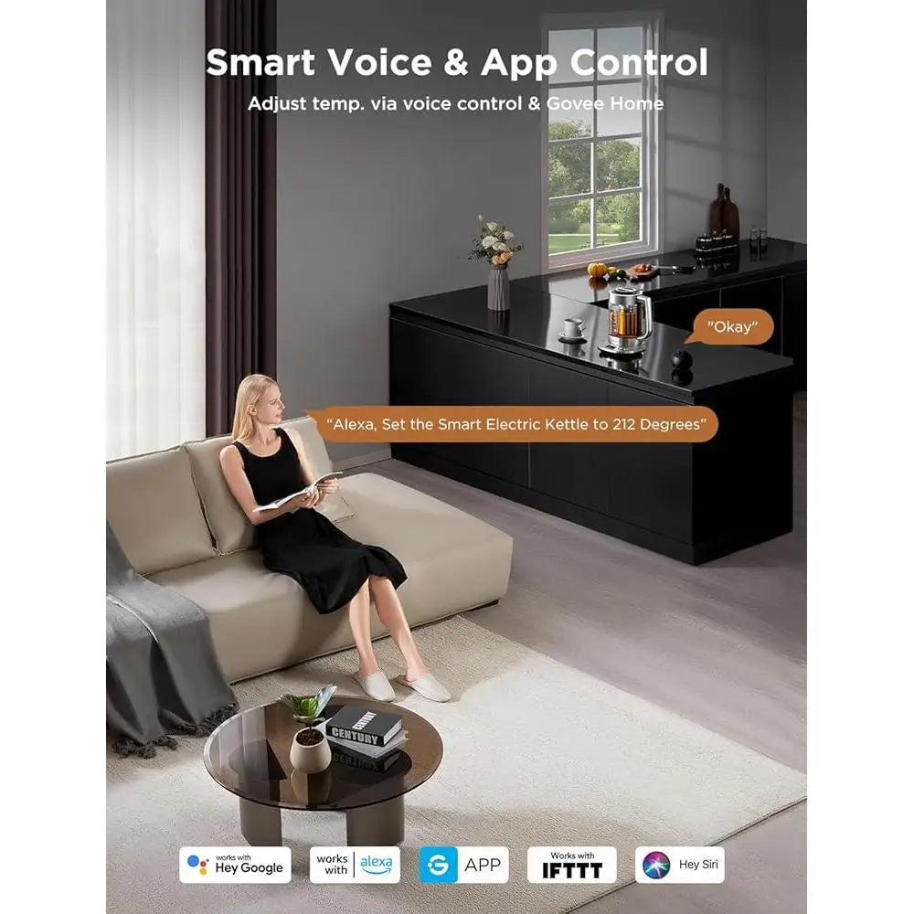 Smart Electric Kettle with Tea Infuser Variable Temperature Control Digital Display Voice Control Auto Shut Off BPA Free 1.7L