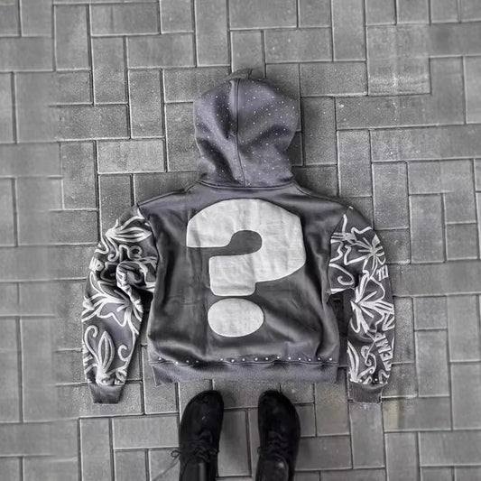 Y2K Zip Hoodie New American Hip Hop Casual Fashion Alphabet Design Vintage Hooded Long Sleeve Sports Hood Men Women Street Wear
