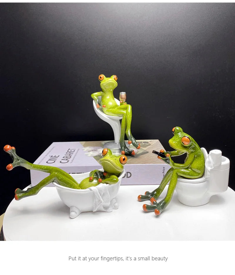 SAAKAR Resin Funny Frog Figurines for Interior Home Bathroom Interior Decoration Accessories Personalized Gift Object Collection