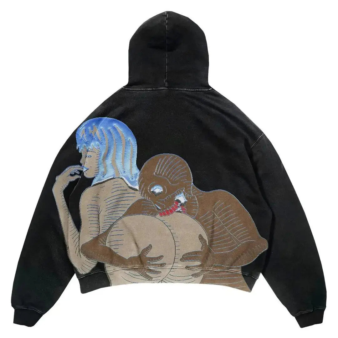 Harajuku Oversized Letter Printing Hoodie Streetwear Sweatshirt Y2k Tops Gothic Clothes Grunge Hoodies Women Men Clothing