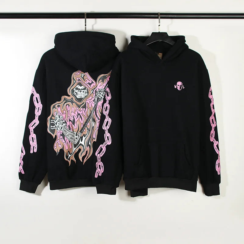 Gothic Hip Hop Rock Letter Graffiti Graphic Print Loose Hoodie Y2k Oversized Vintage Men Hooded Sweatshirt Women Cotton Pullover